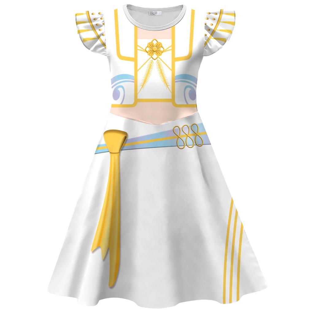 Hexe Jagd Mädchengruppe Kinder Cosplay Flatterärmel Milchseide Kleid mit Tasche