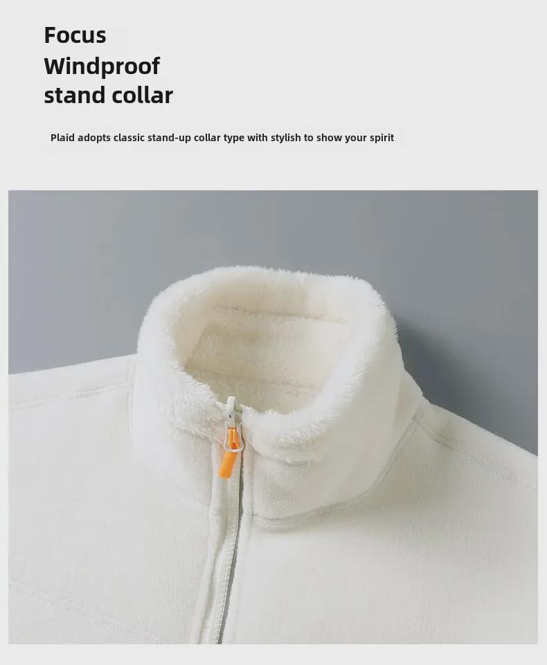 Uniseksowa dwustronna kurtka z polaru koralowego i polaru polarnego w wielokolorowe wzory - Jesienno-zimowy płaszcz z wełny jagnięcej