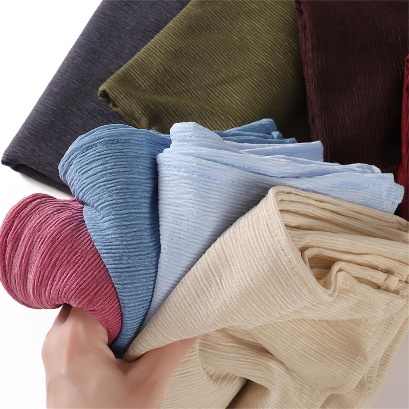 New Women's Soft Solid Color Elastic Breathable Wrinkled Jersey Headband Scarf Muslim Ramadan Hijab Wrap Hijabs