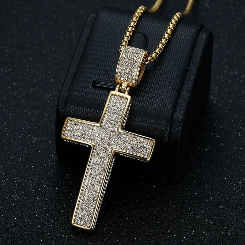 Europe, America, Accessories, Vacuum Gold Plated Rhinestone Cross Pendant Necklace 2026 60CM