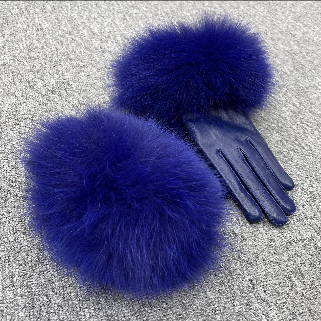 Janefur Winter Women Windproof Outdoor Driving Glove Fashion Design Real Fox Fur Cuff SheepSkin Genuine  Leather Gloves