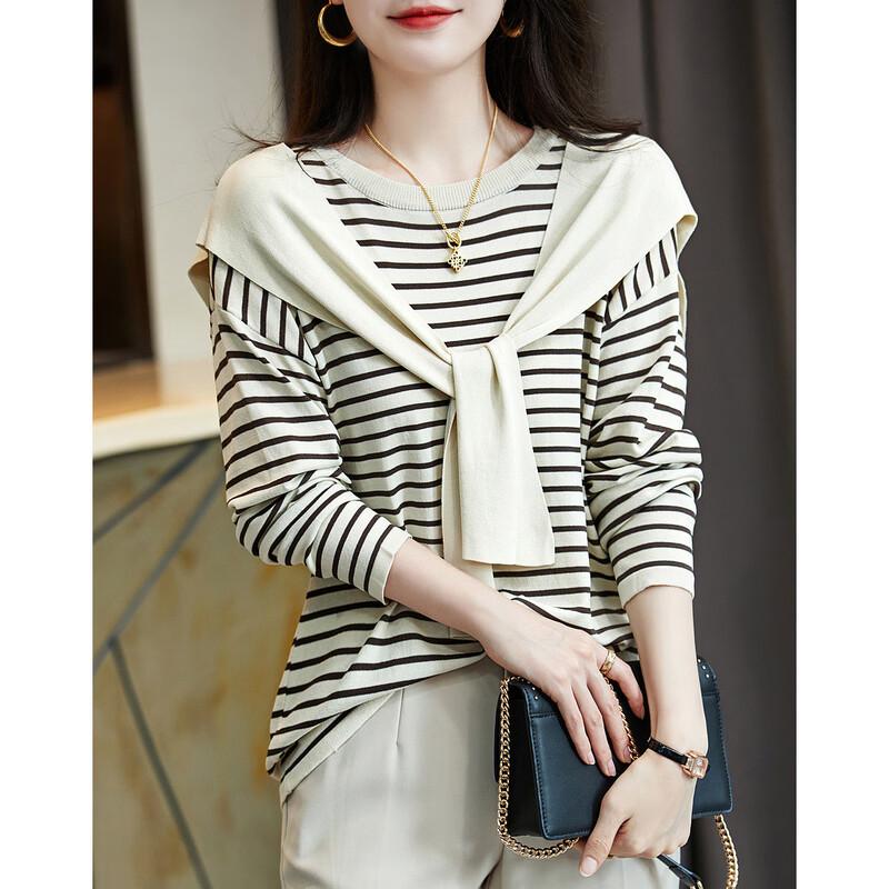 Gestreifter Rundhals-Strickpullover im französischen Stil für Damen