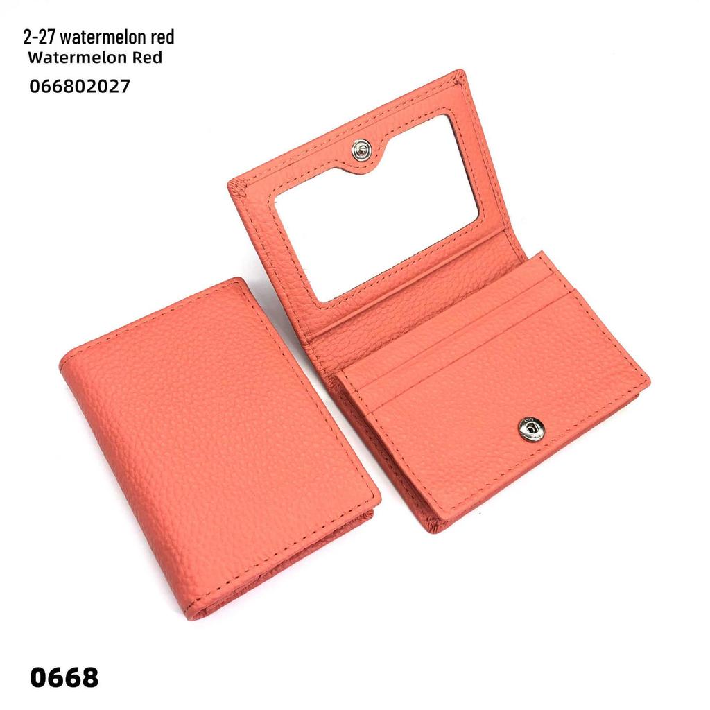 Premium Leather Card Holder: Unisex Cowhide Business Case with Mirror Window, Snap Closure & Coin Purse.