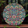 Fatima Hand Metal Wall Art Decor with Flowers Round Tin Sign