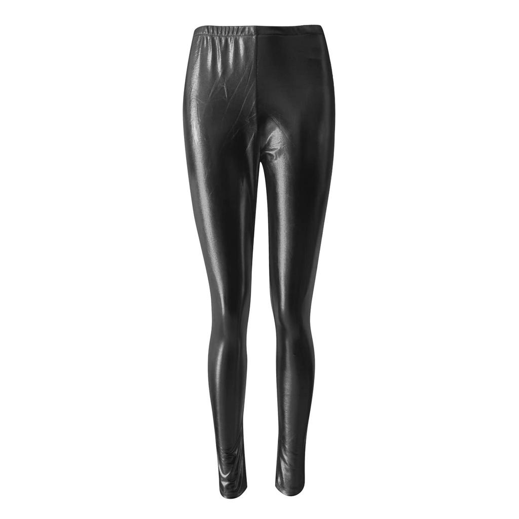 Damen Glänzende Kunstleder Leggings Yoga Hose Tanzhose
