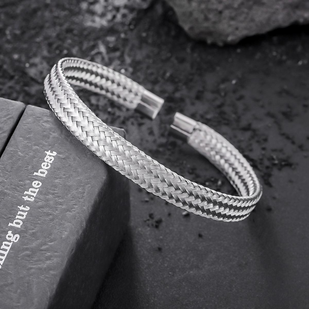 Unisex Elliptic Woven Stainless Steel Open Mesh Bangle Fashion Jewelry 1pc