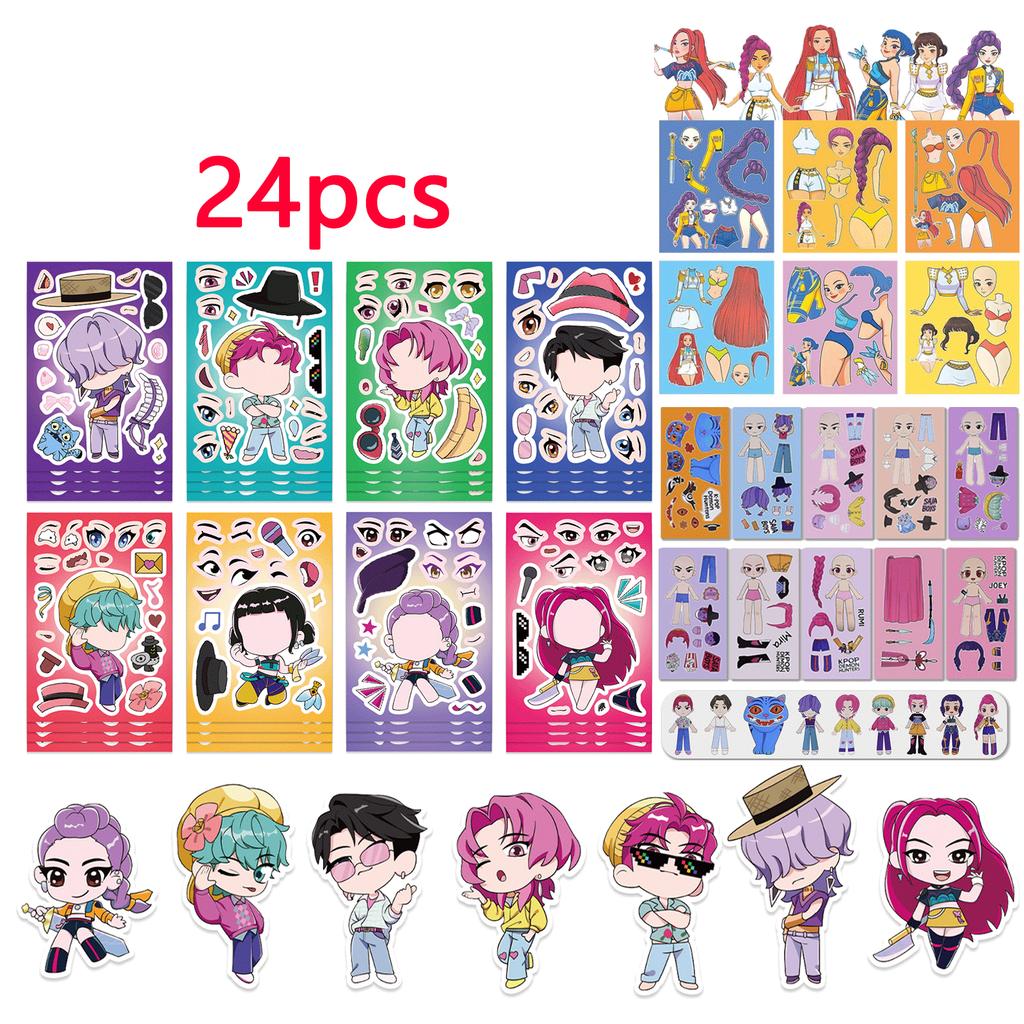 6/24 pezzi KPop Demon Hunters Puzzle Cartoon Fai da te Adesivi Anime Graffiti Decalcomanie Impermeabili per Telefono Laptop Bagaglio