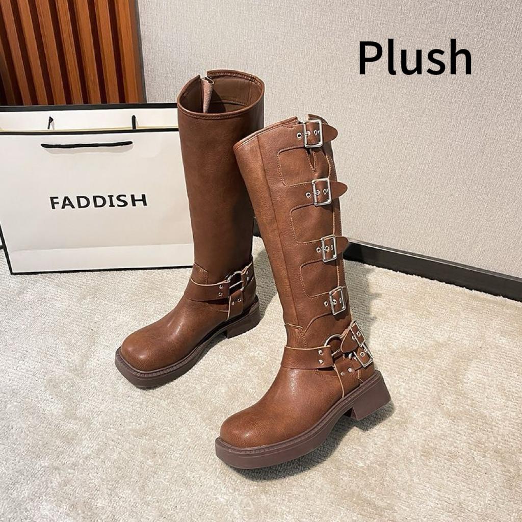 Rose Romantic Knight Boots Women's Chunky Heel Mid-Tube Western Cowboy Boots