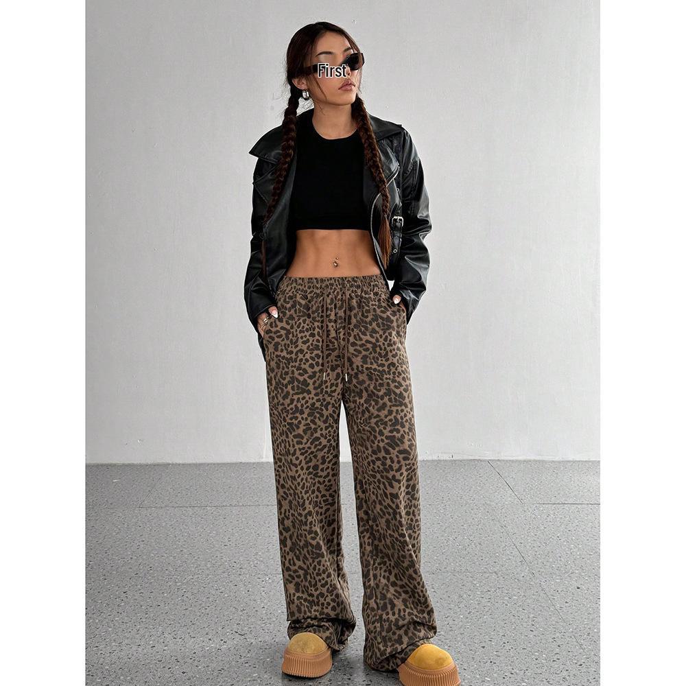 Women's Leopard Print Wide-Leg Casual Pants - Loose, Versatile, Long