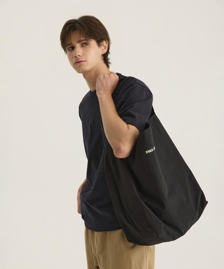 Oatmeal Cafe [Unisex] Packable Eco Shoulder Bag - Black