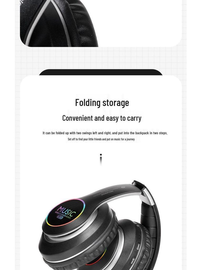 VJ033 Luminous LED Wireless Bluetooth Over-Ear Headphones with Heavy Bass