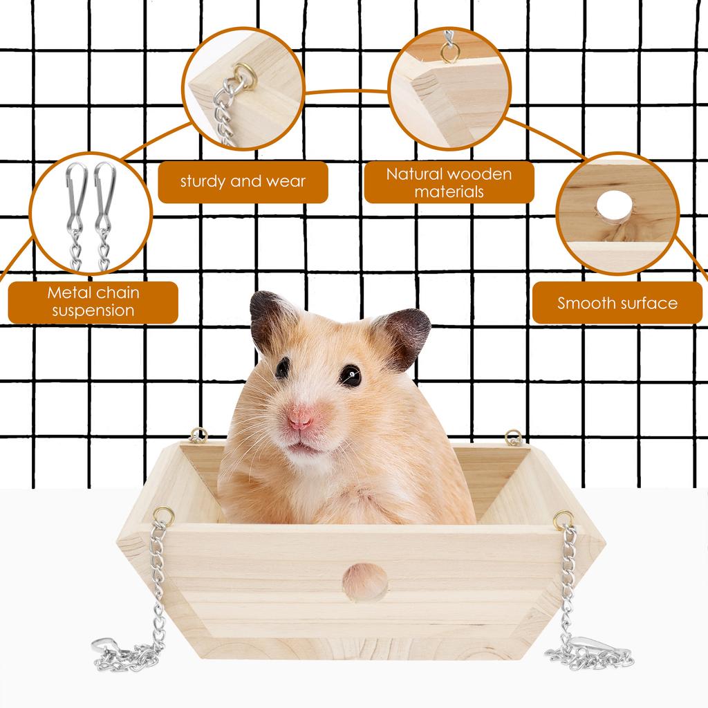Chinchilla Hammock Wood Chinchilla Swing Bed with 4 Metal Chain Pet Toy Hamster Cage Accessory Parrot Platform Suspension Bridge