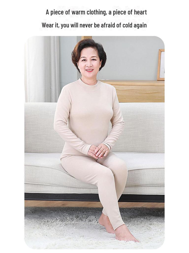 Women's Thermal Underwear Set: Mid-Neck German Fleece for Middle-Aged & Elderly