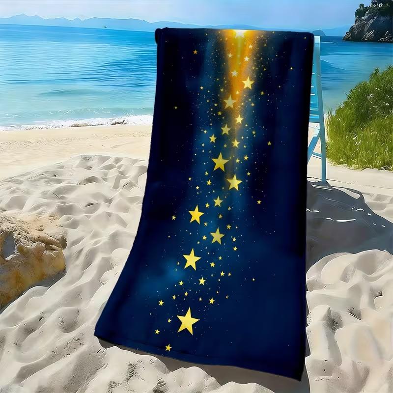 Retro Pink Green Star Print Beach Towel Y2K Aesthetic Geometric Towel Soft Absorbent Quick Dry Beach Blanket