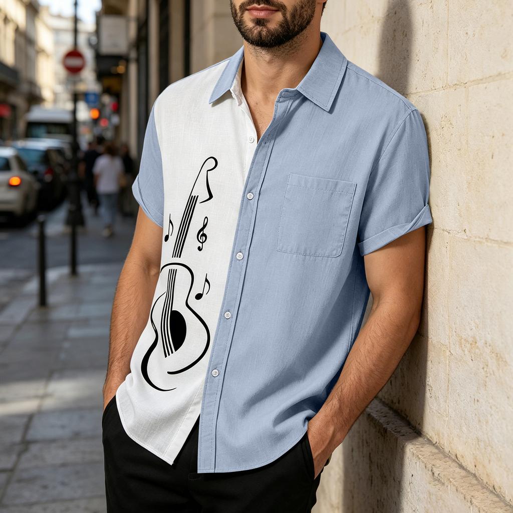 Men's Loose Fit Casual Short Sleeve Button Down Shirt - Relaxed Cotton Shirt for Daily Wear