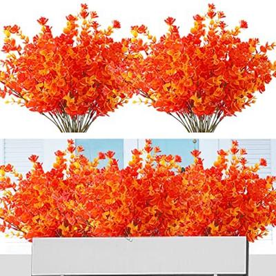 7 Forks Artificial Plant Outdoor UV Resistant Fake Flowers Plastic Shrubs for Autumn Floral Arrangement Halloween Orange Decors