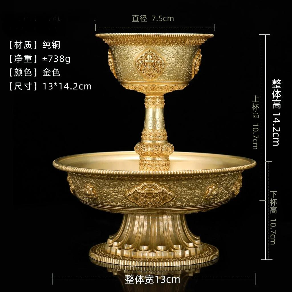 1 Satz Handwerkskunst Reines Kupfer Tibetische Acht Glückssymbole Tasse Handgeschnitzt Buddha Hall Dekoration Heimopfergaben Ornamente