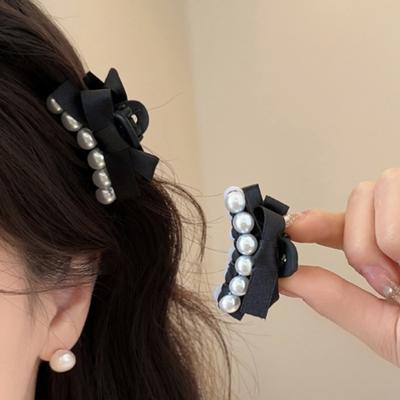 Korea Mode Schleife Kleine Haarklammer für Frauen Perle Haarspange Mädchen Schwarz Seitliche Haarspangen Dame Eleganz Mini Haarnadel Haarschmuck