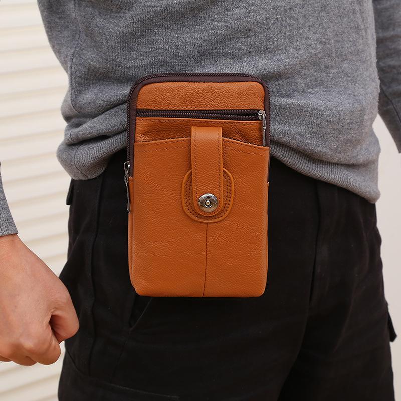Genuine Leather Crossbody Phone Bag for Men & Women, Compact Shoulder Pouch with Zipper, Card Slots & Snap Pocket, Everyday Travel Wallet