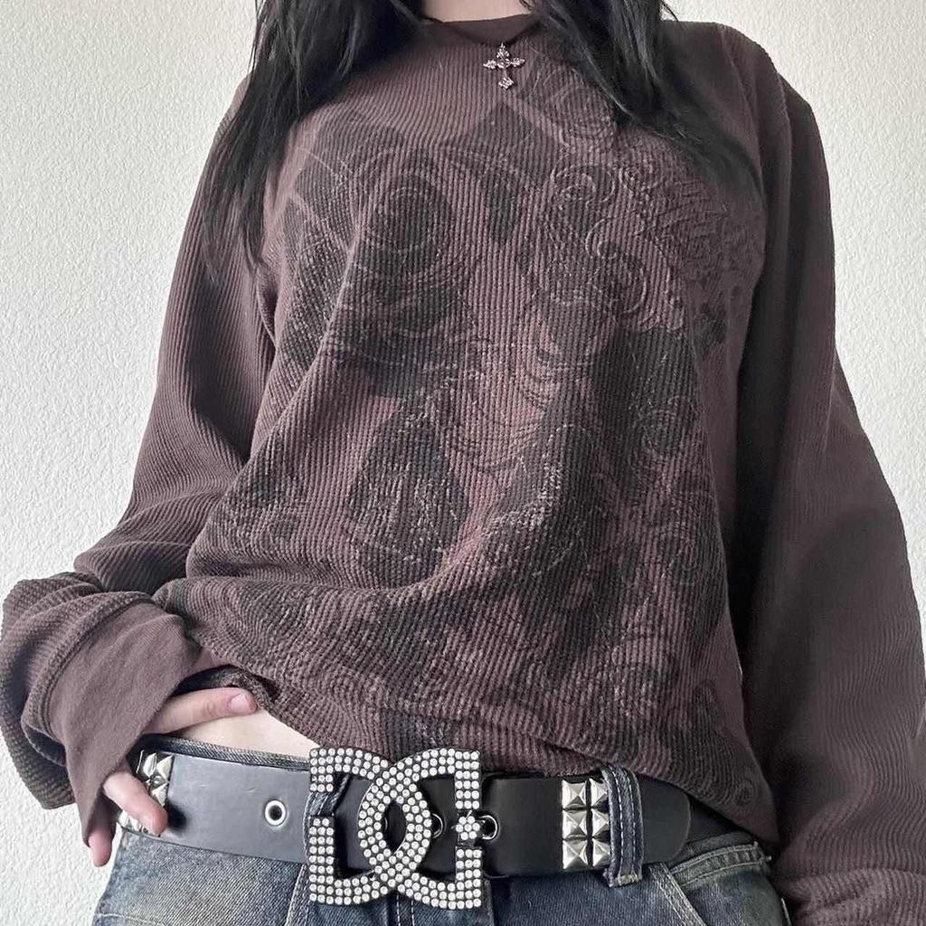 STREETRICH Women Y2k Fairy Grunge Shirt Vintage Graphic Print Long Sleeve Tee Shirt Tops Teen Girls Grunge Aesthetic Clothes Streetwear