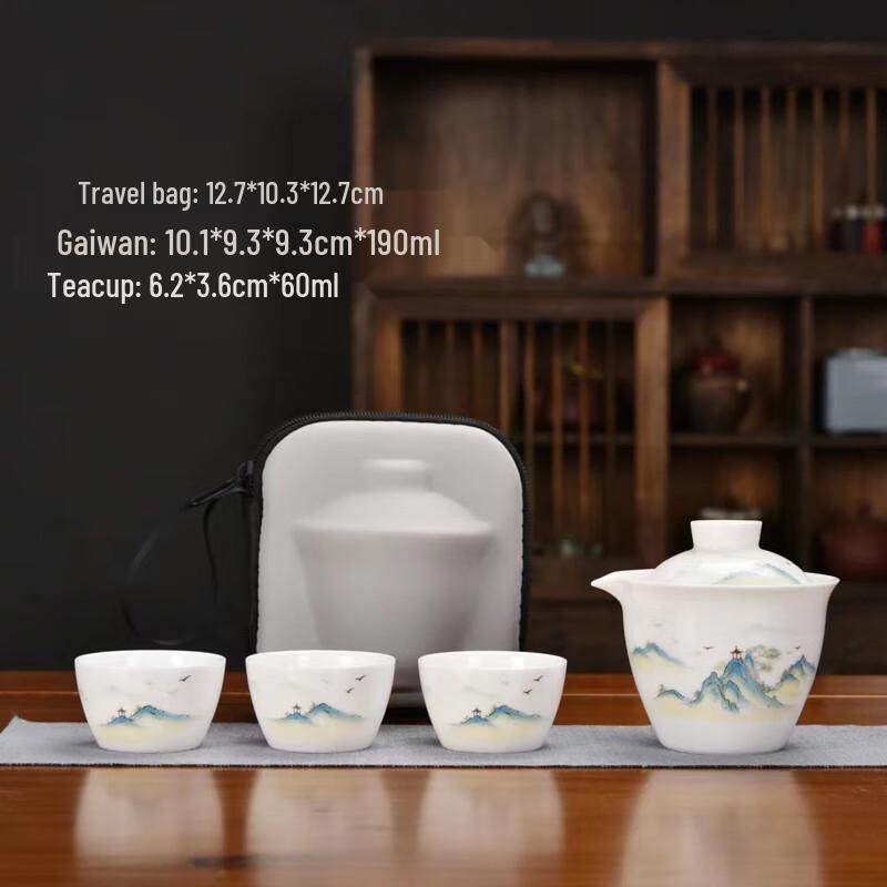 Lofty Mountains Ceramic Travel Tea Set (1 Pot, 3 Cups)