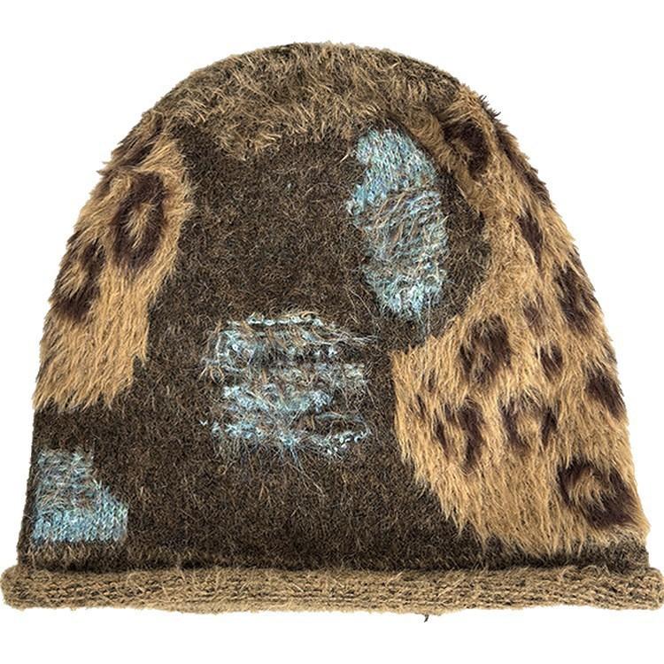 Spring and Autumn Warm Retro Pulled Leopard Print Versatile Big Head Circumference Pile Hat Woman