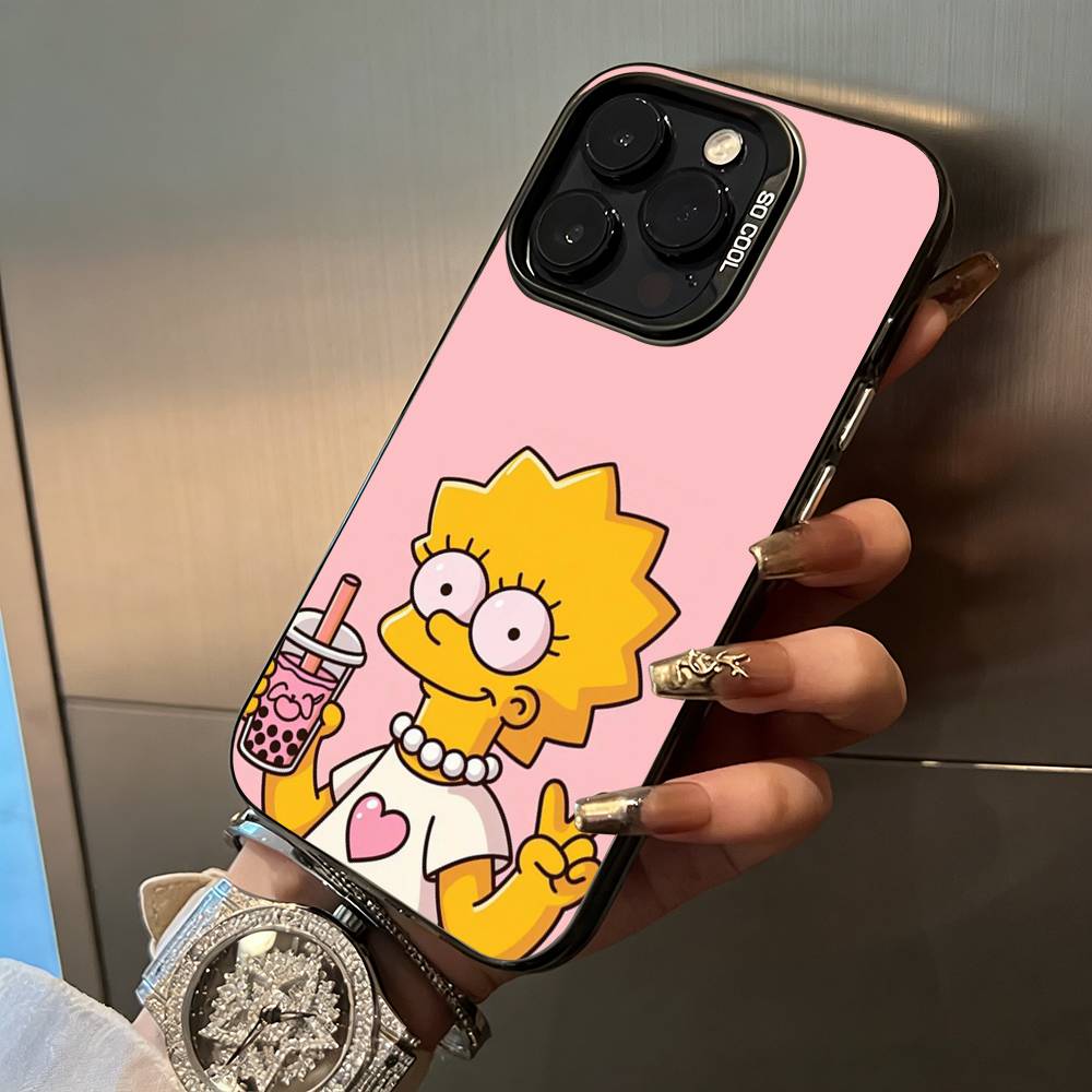 Simpsons-Funny Cartoon Phone Case For iPhone 17,16,15,14,13,12,11 Plus Pro Max Colored Silver Phone Case