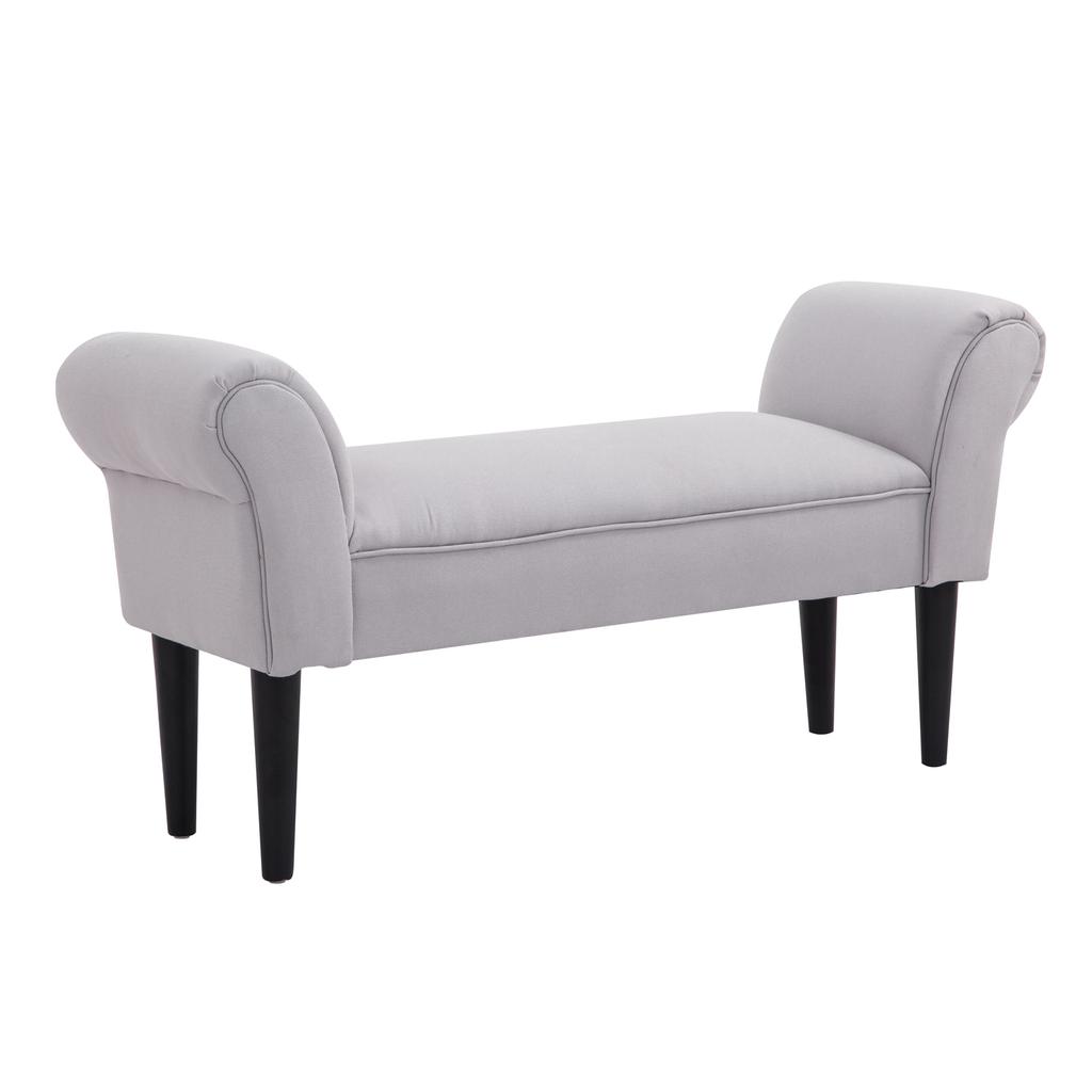 Bench Upholstered Bench with Sailcloth Fabric, Armrest Hallway Bench with Wooden Frame, Shoe Bench for Bedroom, Living Room