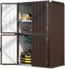 Click To See Full View       4+ Tall Outdoor Storage Cabinet with Adjustable Shelves, Weatherproof Metal Garage Garden Cupboard-Brown