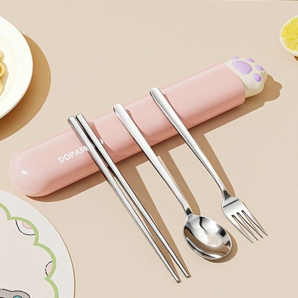 Portable Spoon Fork Chopsticks Set Cat Paw Travel Tableware Set Stainless Steel Cutlery Set Travel