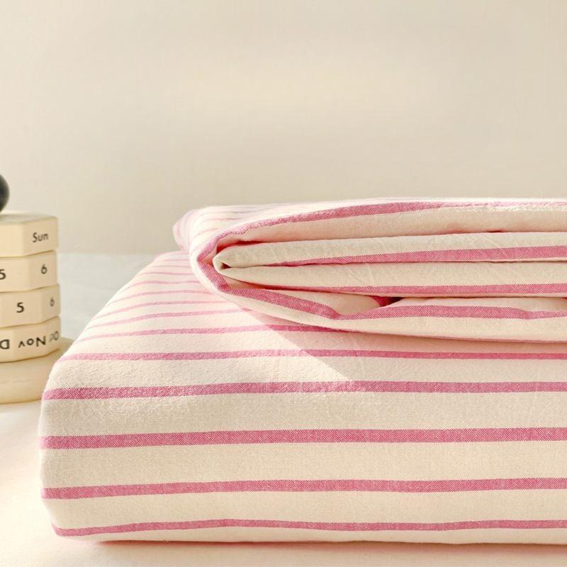 Japanese Striped Skin-friendly Thick Solid Bed Sheet with Pillowcase for Single Double Student Dormitory