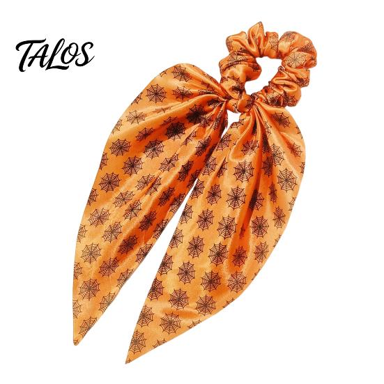 Vivid Halloween Print Scrunchies Hair Ties for Women Girls, Spooky Spider Web Skeleton Bat Stylish 3D Pumpkin Scrunchies, Pleated Ties, Ribbon