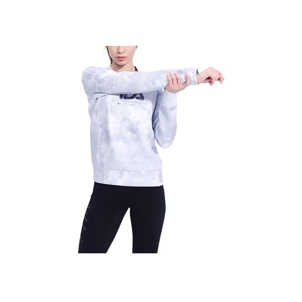 FILA Athletics Tie-Dye All-Over Print Cashew Flower Knit Sports Crewneck Sweatshirt Women sweatshirt Mist-Blue A11W211202FBU