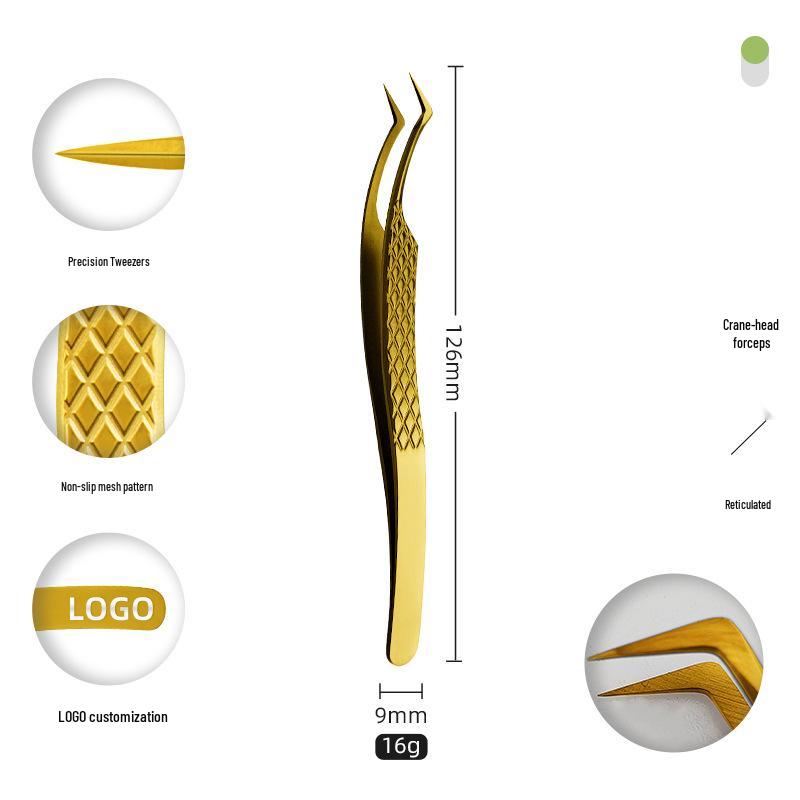Golden Feather Stainless Steel Eyelash Tweezers for Grafting and Extensions