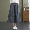 Spring and Summer Women's Cotton Linen Floral Print Maxi Skirt Elastic High Waist A-line Casual Long Skirt