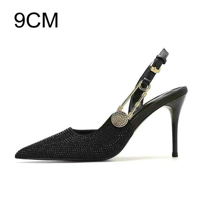 

Fashion 2025 Pointed-Toe Diamond High Heels For Women, Black Tight French Sexy Luxury Hollow Sandals 34