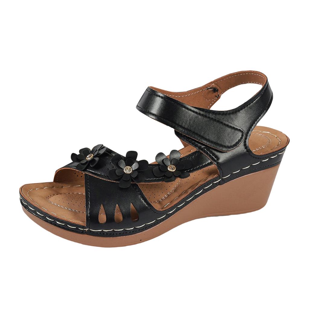 Womens Dress Sandals Size 6 1/2 Casual Fish Mouth Thick Bottom Slope Heel Women'S Shoes Fashion Hollow Flower Zapatos De Mujer