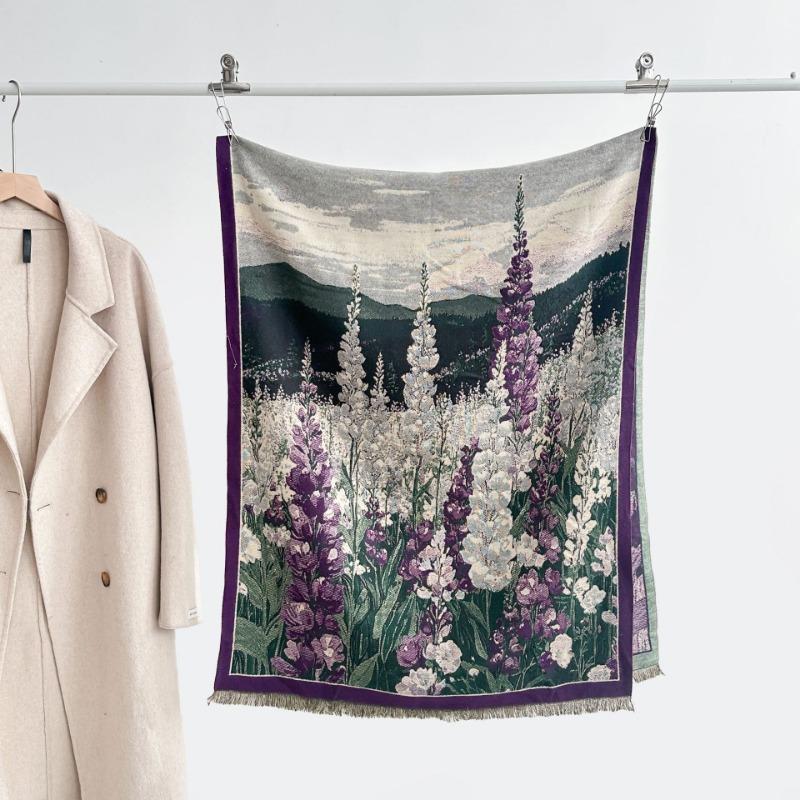 Autumn and winter new double-sided color oil painting series imitation cashmere thickened warm scarf women's air conditioner shawl