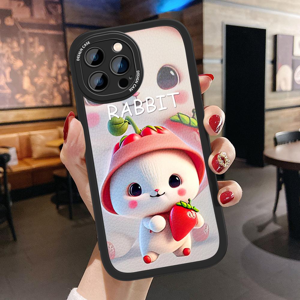 

Тонкий кожаный чехол с рисунком милого кролика, мягкий силиконовый чехол из искусственной кожи для iPhone, Samsung, Huawei, Honor, Xiaomi, Redmi, OPPO, Realme Vivo Vivo Y91C/Y1S чёрный