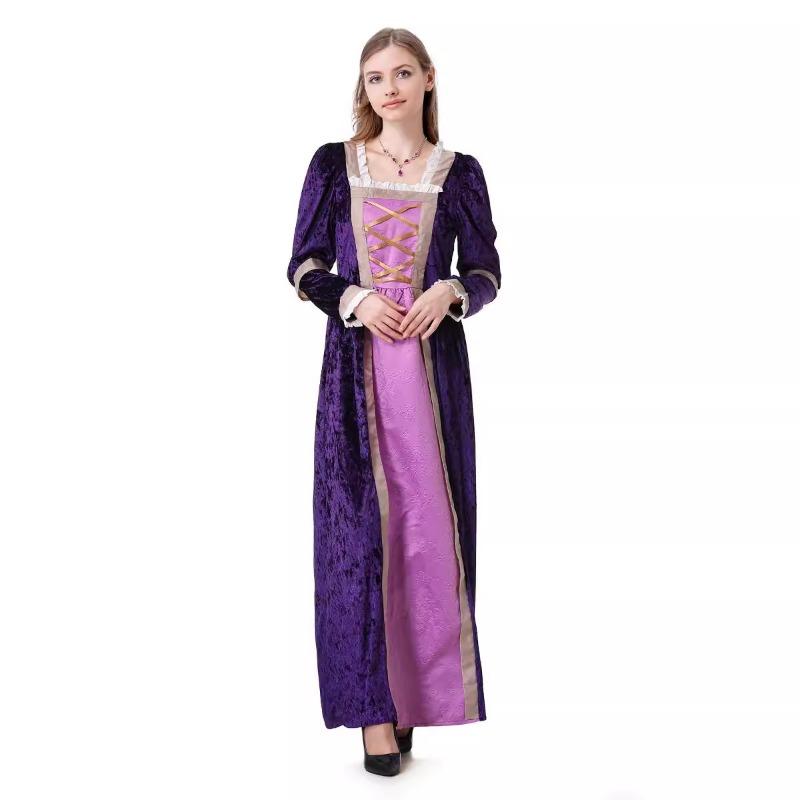 Halloween New Adult Medieval Retro Court Golden Velvet Purple Dress Stage Performance Costume