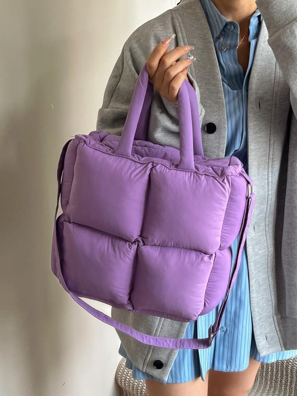Lightweight, Fashionable Candy-Colored Down Jacket with Quilted Shoulder and Puff Crossbody Bag, Large Capacity, Solid Color