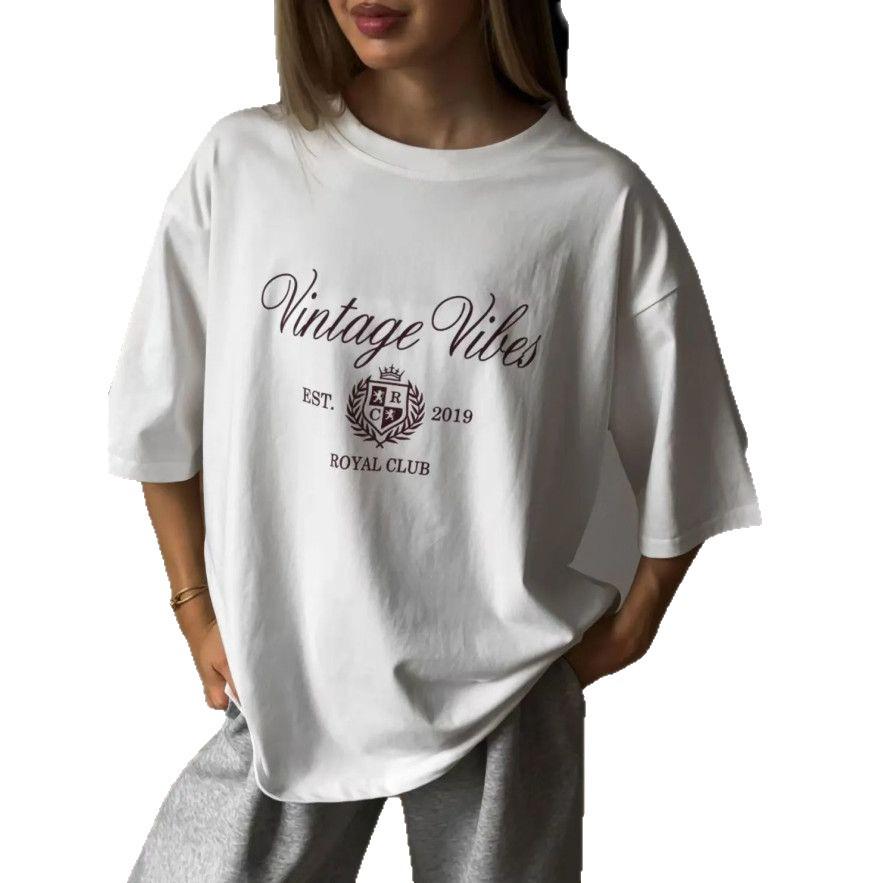 Summer 2026 Retro American Style Cotton Oversized Print T-shirt