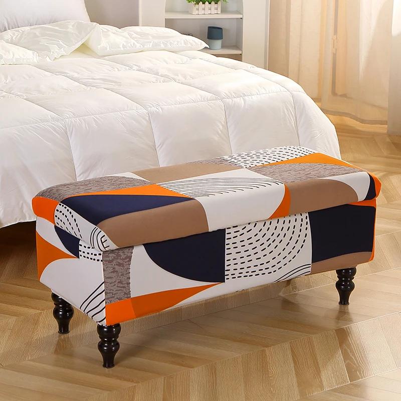 Stretch Storage Ottoman Cover Foldable Bed Footstool Covers Rectangular Bench Stool Furniture Protector Sofa Footrest Slipcovers