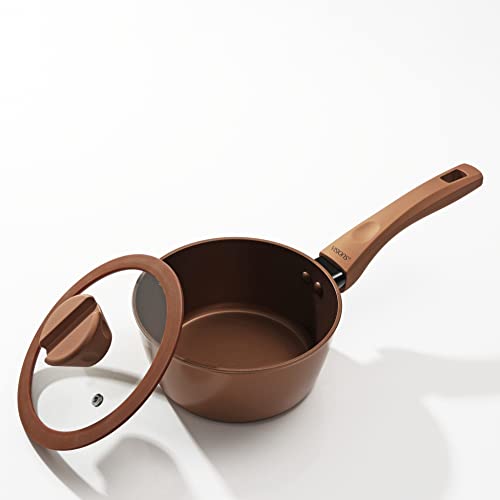 PEARL METAL VISIONS 16cm Saucepan with Glass Lid, Induction Compatible, Gold Coating, CP-8807