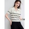 VICTORIA&VERA Women's Striped Zipper Polo Knit Top