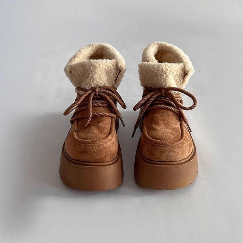Fur Integrated Simple Snow Boots Women's 2025 Winter New Velvet Heightening Platform Internet Celebrity Warm Versatile Cotton Shoes