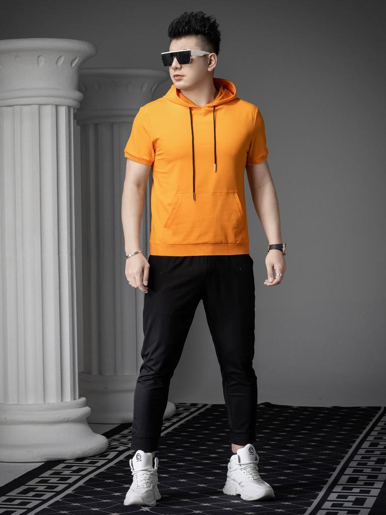 Europäischer Stil Einfarbiges Kapuzen-Kurzarm-T-Shirt für Herren, Sommer Trendiges Schlank geschnittenes Halbarm-Kapuzensweatshirt, Sportlich Lässig Hoodie