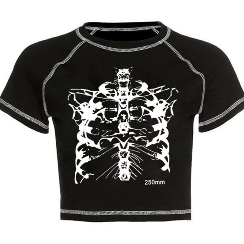 Y2K černá sladká dívka štíhlá lebka tisk zábavné vintage grafické oblečení crop top E-girl