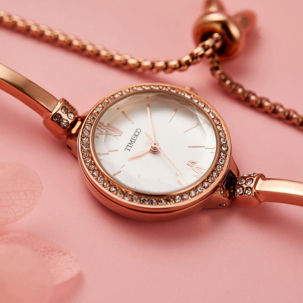 Time100 Damen Mode Armbanduhr mit polyedrischem Kristall, verstellbares Armband, japanisches Quarzwerk, 30M Wasserdichtigkeit (Weiß)