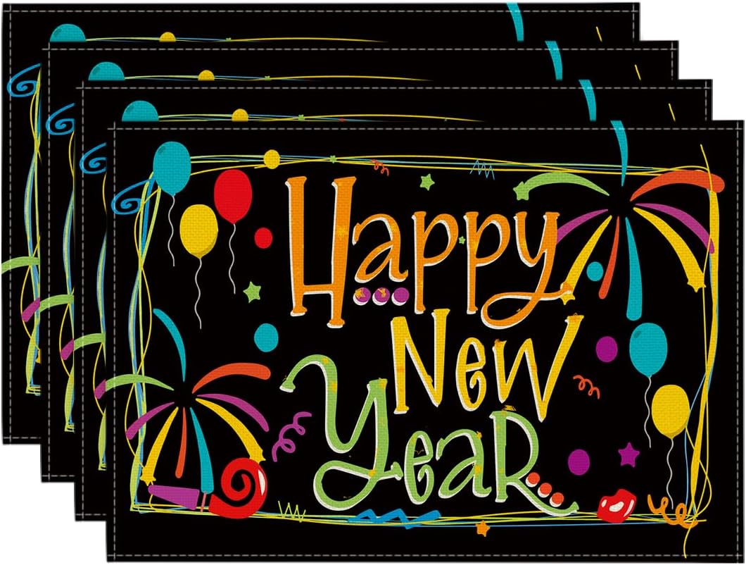 

Cheers Firework Ribbon Happy 2026 New Year Placemats Set of 4, 12x18 Inch Festival Winter Table Mats for Party Kitchen Dining Decoration 6pcs-12x18